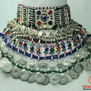 Kuchi Choker Necklace, Kuchi Tribal Multicolor Necklace, Handmade Statement Boho